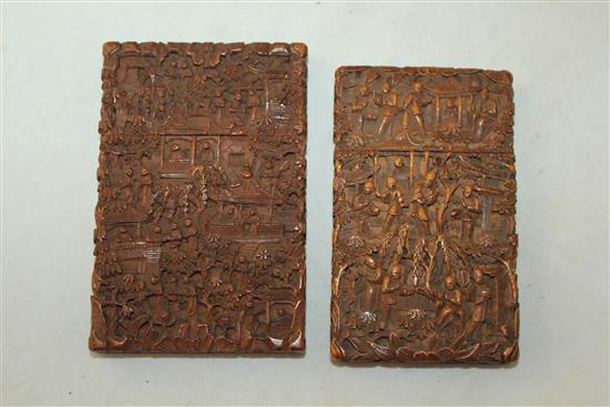 Two Chinese sandalwood card cases, 19th century, 11cm and 11.5cm, the larger with a glue repair